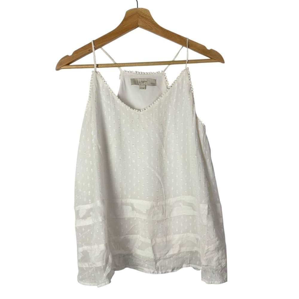 Ann Taylor LOFT White Swiss Dot Racerback Tank‎ Top SP